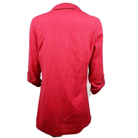 Croft & Barrow Top Womens Size S Small Solid All Pink 3/4 Sleeve Collared - Picture 3 of 7